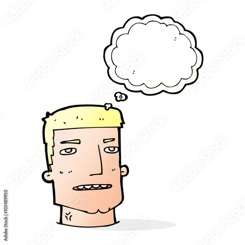 cartoon male head with thought bubble