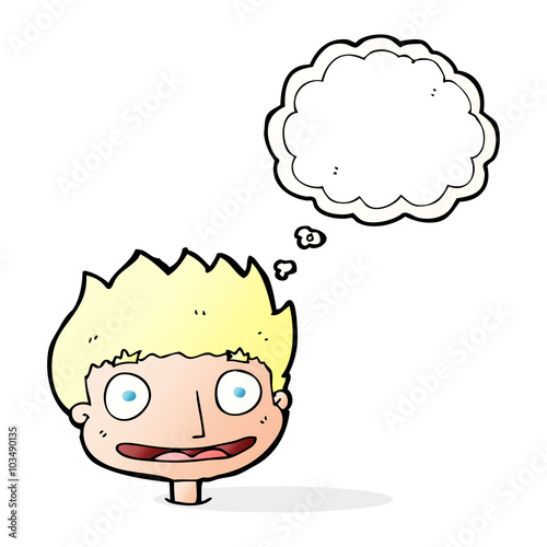 cartoon happy boy with thought bubble