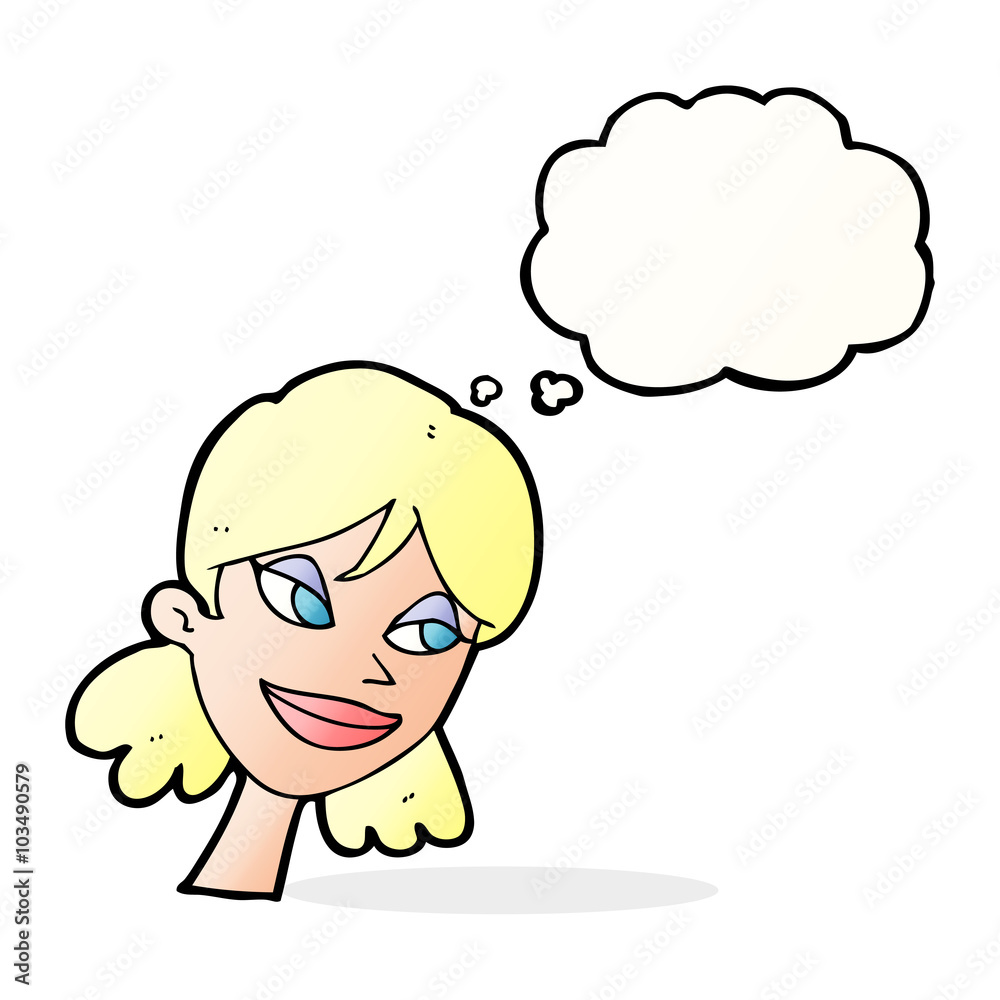 cartoon happy female face with thought bubble cartoon happy female face with thought bubble