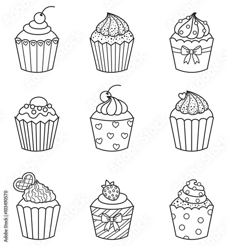 cupcake set vector