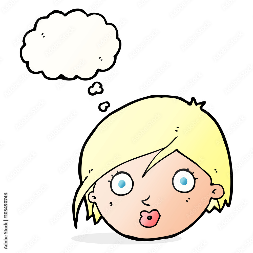 cartoon surprised female face with thought bubble cartoon surprised female face with thought bubble