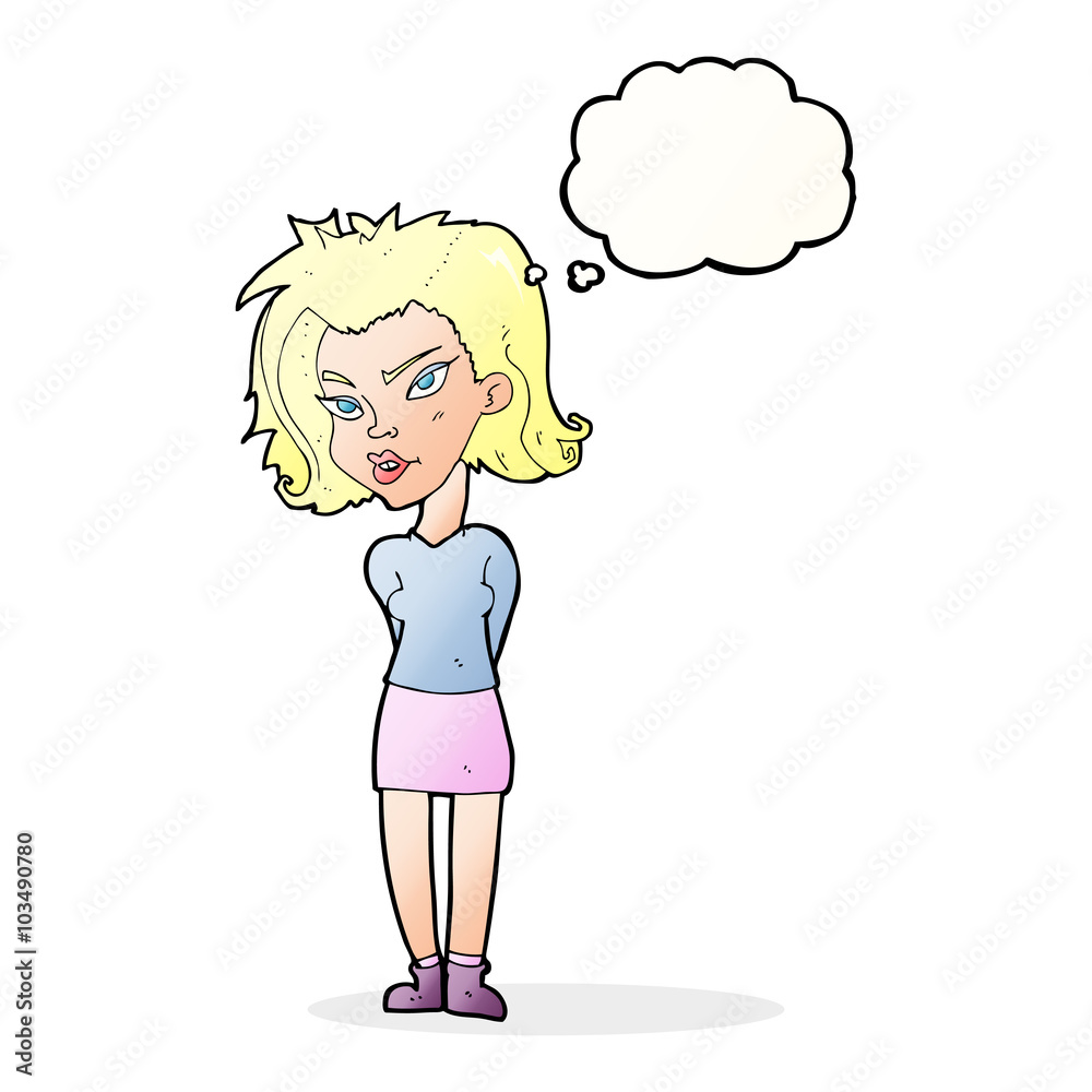 cartoon woman with thought bubble