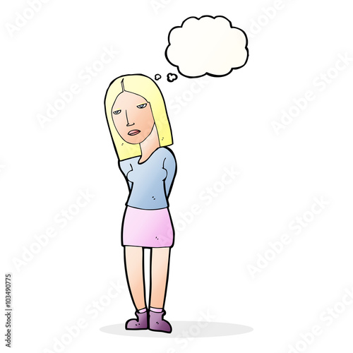 cartoon woman waiting with thought bubble