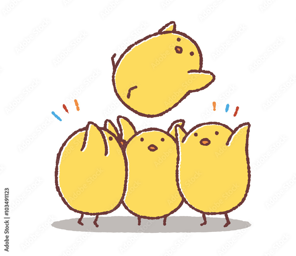 胴上げをするヒヨコ 胴上げをするヒヨコ