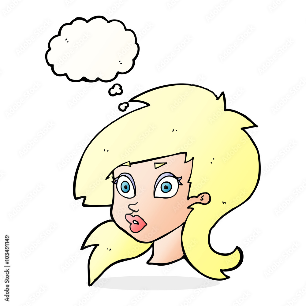 cartoon pretty surprised woman with thought bubble cartoon pretty surprised woman with thought bubble