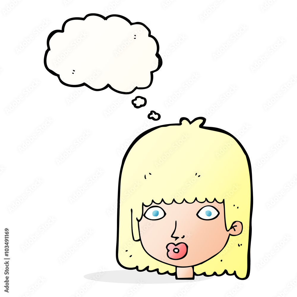 cartoon surprised woman with thought bubble cartoon surprised woman with thought bubble