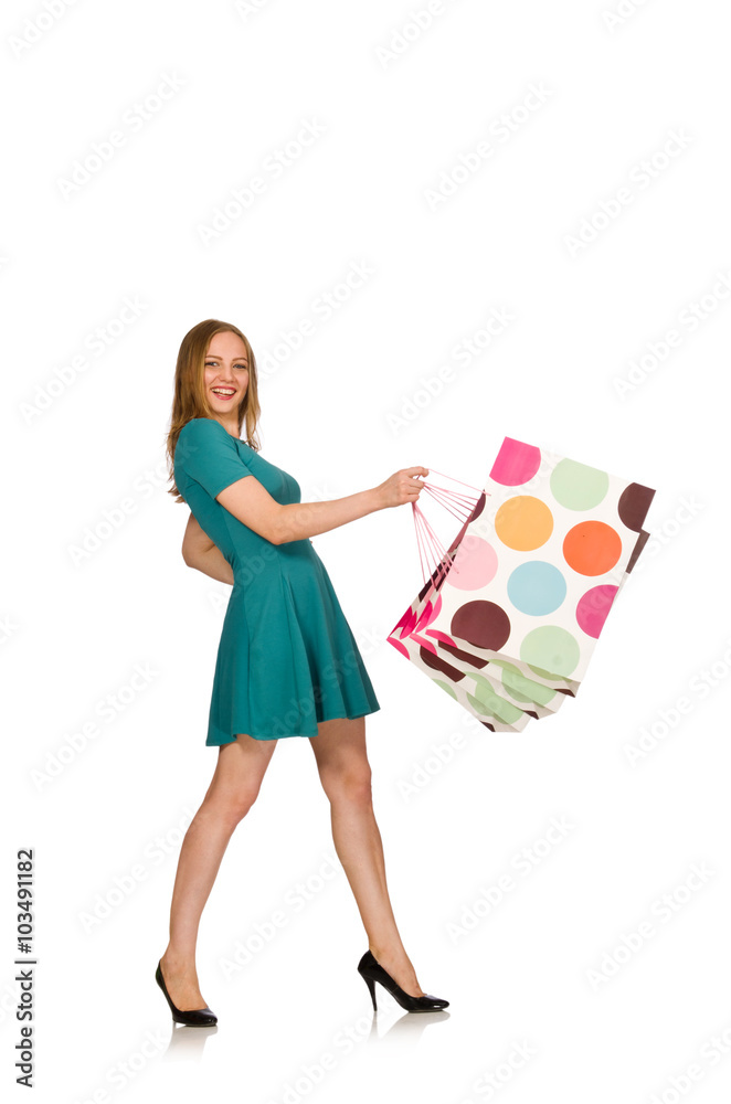 Naklejka premium Woman with shopping bags isolated on white