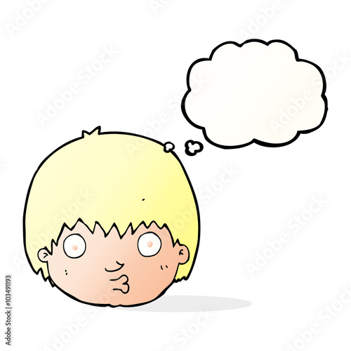 cartoon curious boy with thought bubble