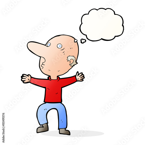cartoon worried middle aged man with thought bubble