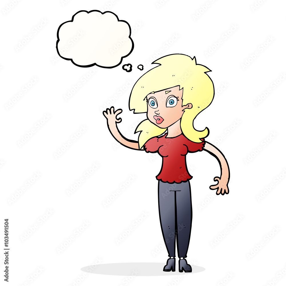 cartoon pretty woman waving with thought bubble cartoon pretty woman waving with thought bubble