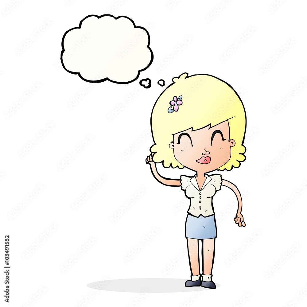 cartoon pretty woman with idea with thought bubble cartoon pretty woman with idea with thought bubble