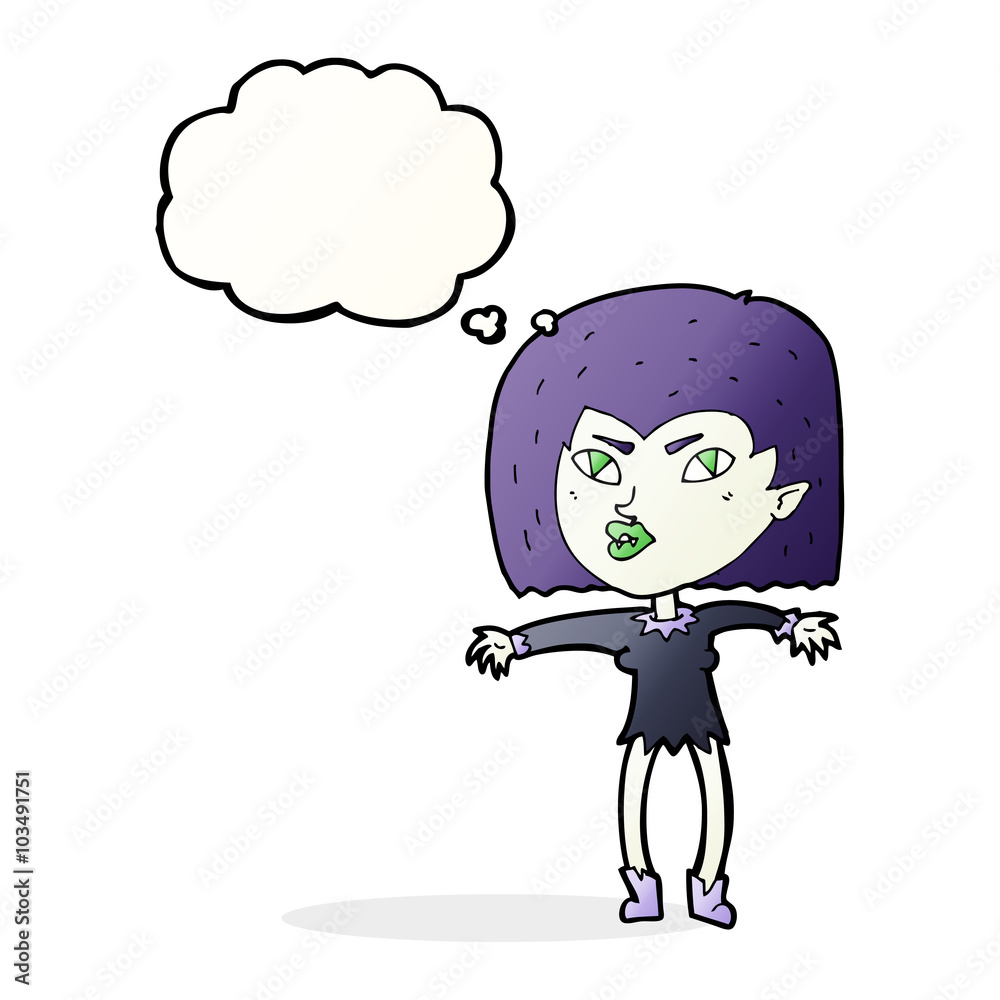 cartoon vampire girl with thought bubble