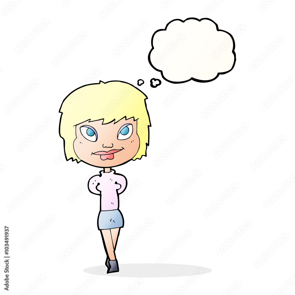 cartoon happy woman with thought bubble cartoon happy woman with thought bubble