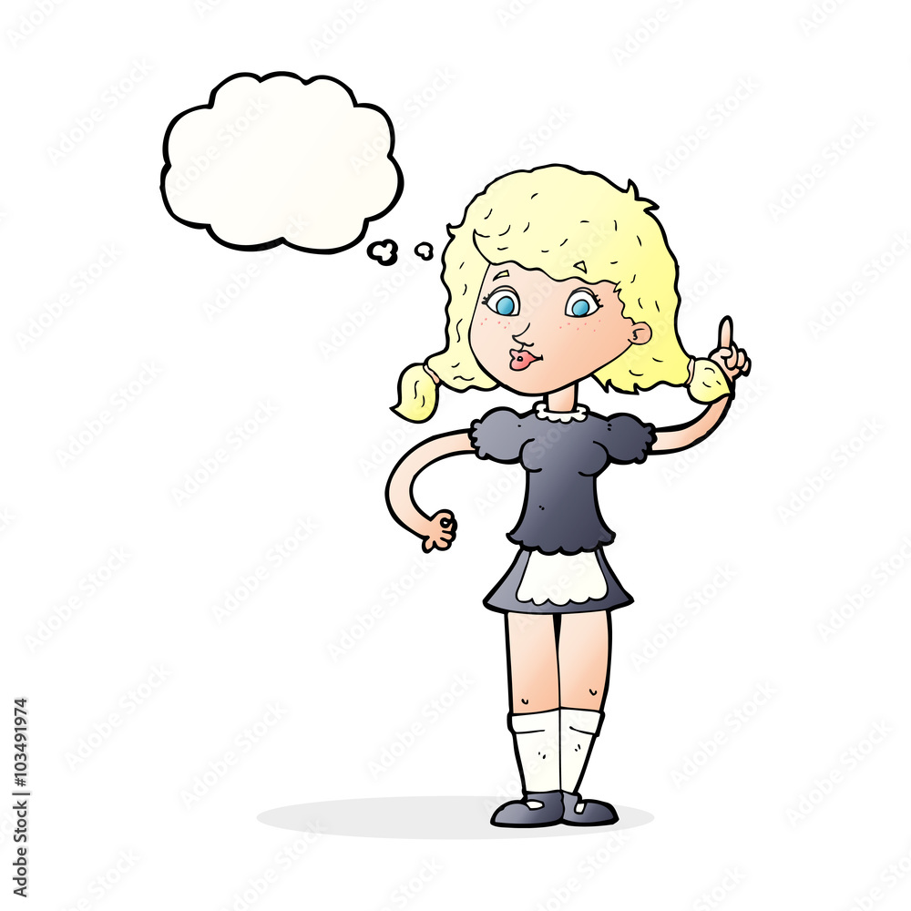 cartoon pretty maid woman with thought bubble cartoon pretty maid woman with thought bubble