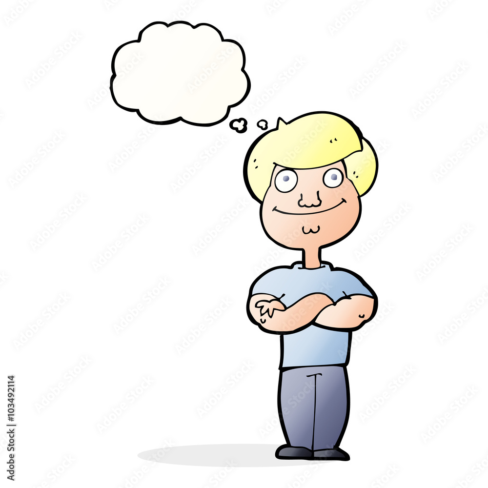 cartoon happy man with thought bubble cartoon happy man with thought bubble