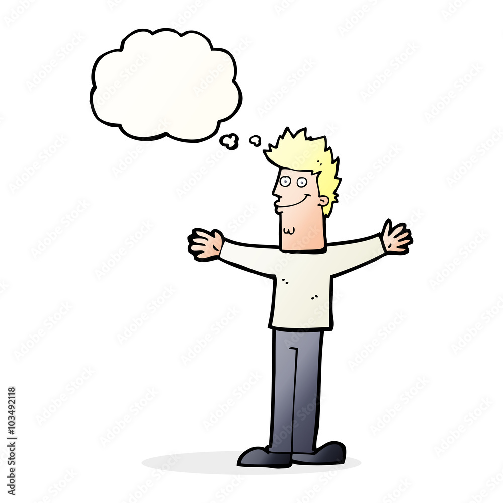 cartoon happy man with thought bubble cartoon happy man with thought bubble