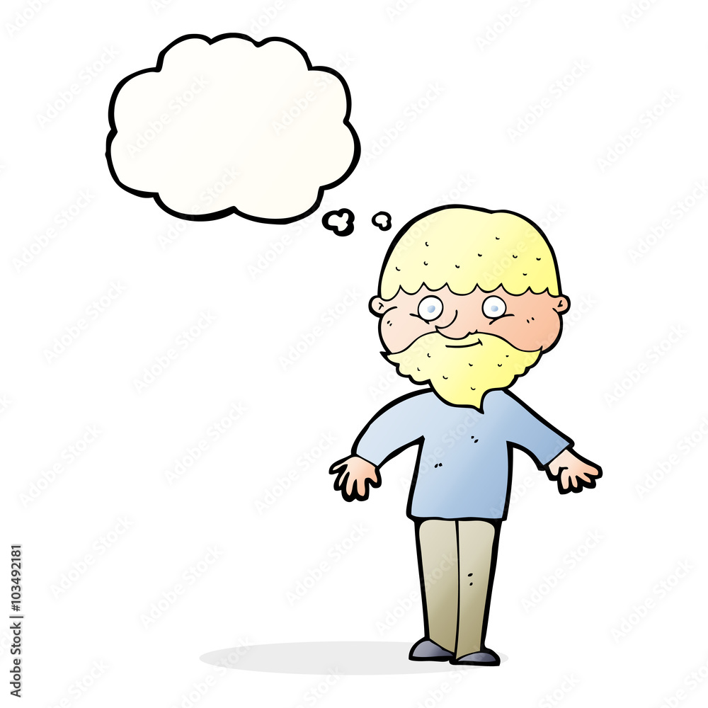 cartoon happy man with thought bubble cartoon happy man with thought bubble