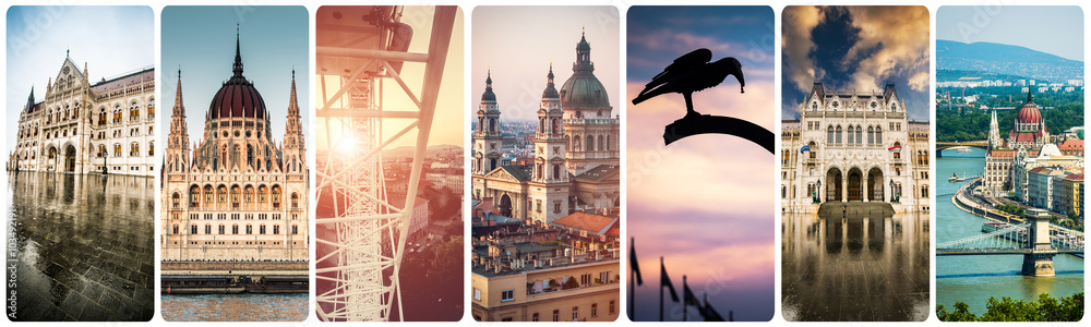 Fototapeta premium set of beautiful buildings and sights of Budapest
