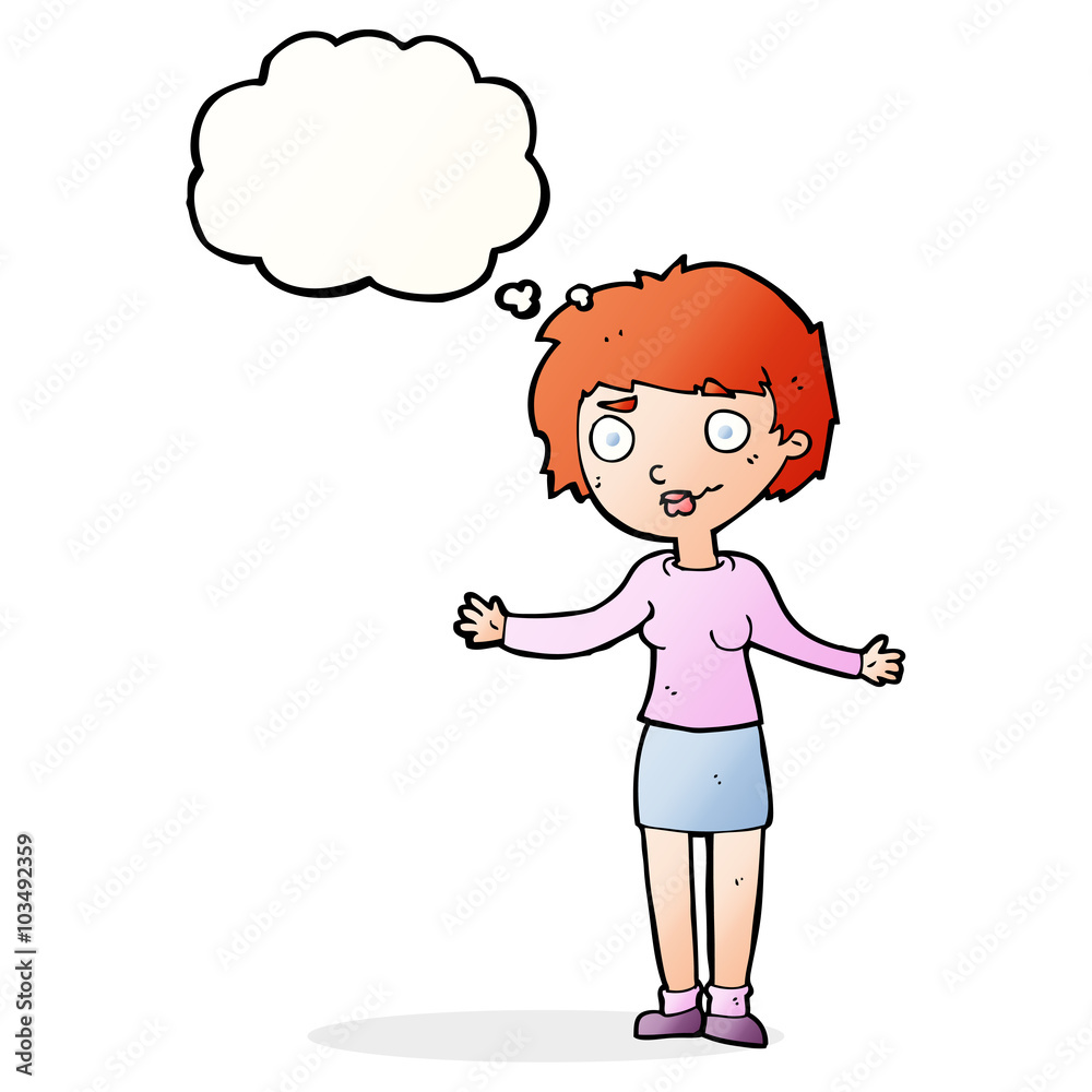 cartoon confused woman with thought bubble cartoon confused woman with thought bubble