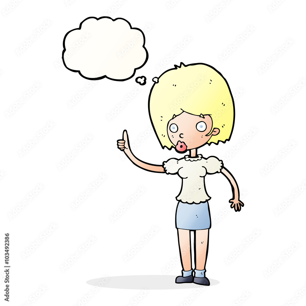 cartoon woman with idea with thought bubble cartoon woman with idea with thought bubble