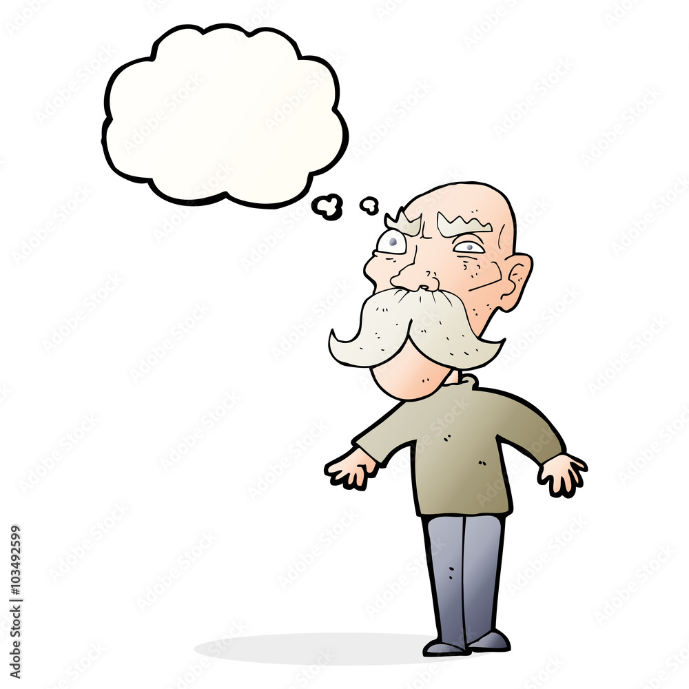 cartoon angry old man with thought bubble