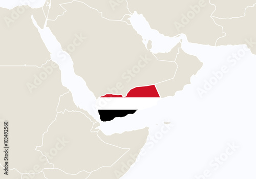 Asia with highlighted Yemen map. photo