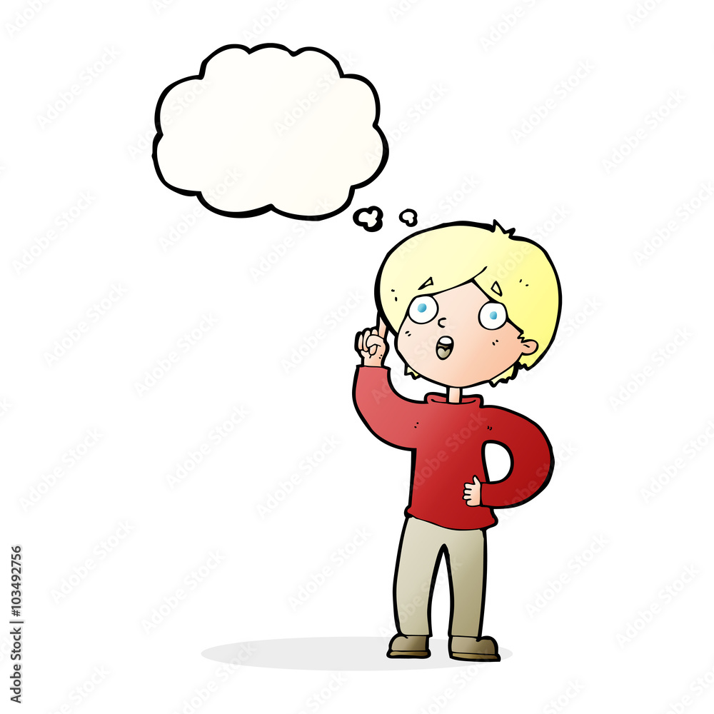 cartoon boy with idea with thought bubble cartoon boy with idea with thought bubble