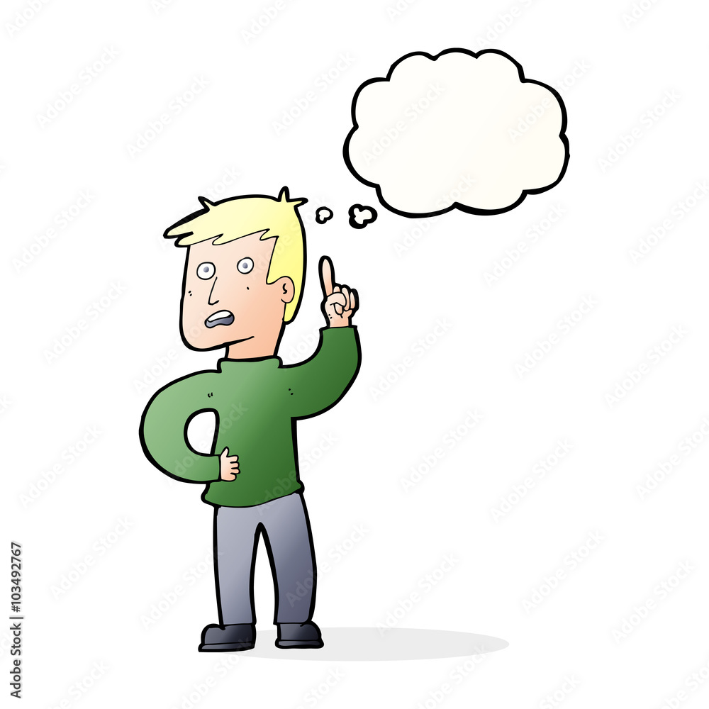cartoon boy with idea with thought bubble cartoon boy with idea with thought bubble