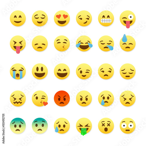 Set of cute smiley emoticons, emoji flat design