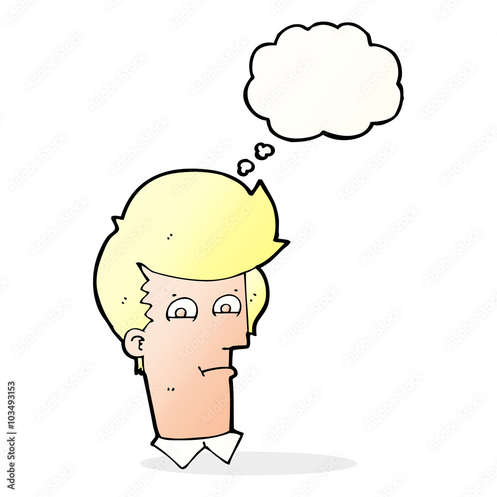 cartoon man narrowing eyes with thought bubble cartoon man narrowing eyes with thought bubble