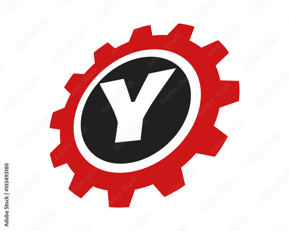 Y red gear letter logo Y red gear letter logo