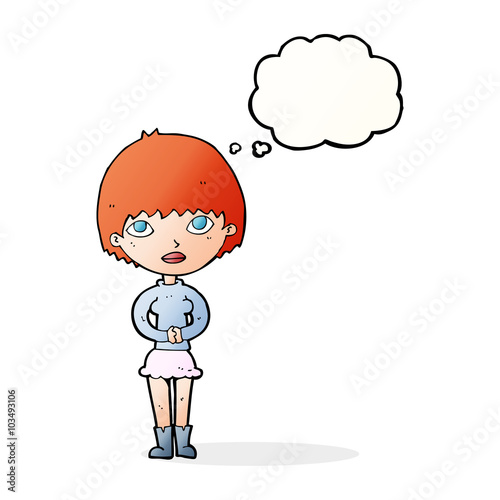cartoon woman waiting patiently with thought bubble