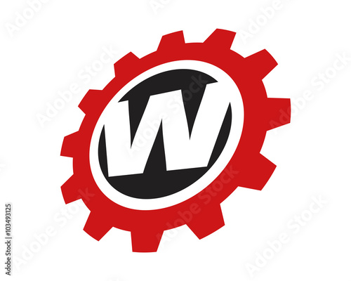 W red gear letter logo