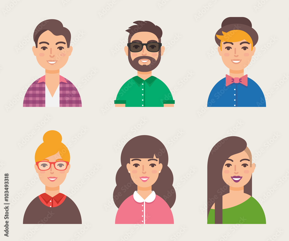 Set of avatars modern vector style. Male and female character Set of avatars modern vector style. Male and female character