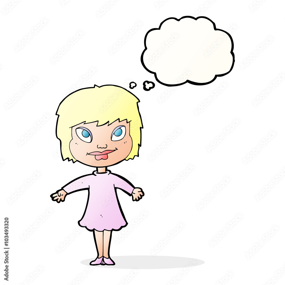 cartoon girl shrugging shoulders with thought bubble cartoon girl shrugging shoulders with thought bubble