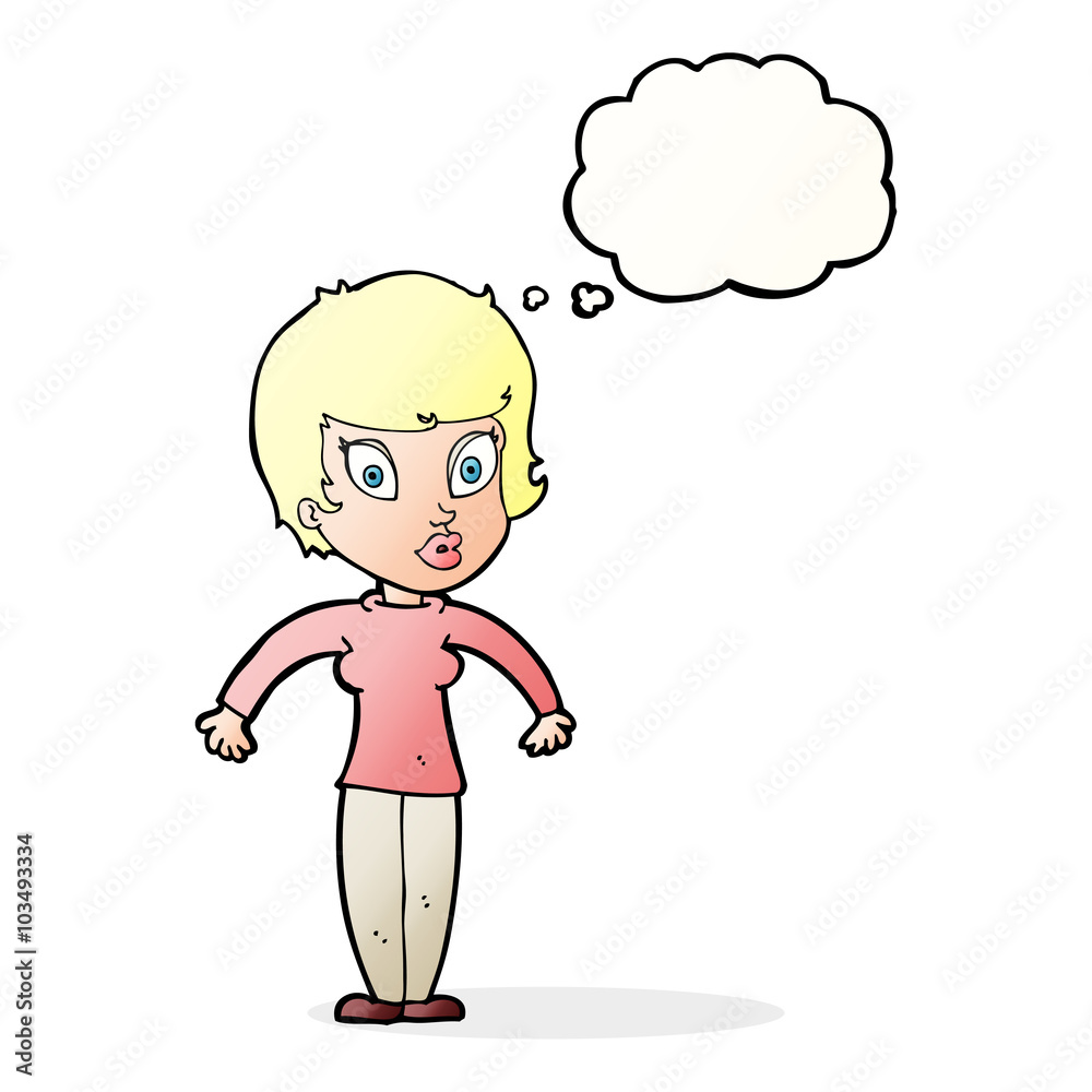 cartoon woman shrugging shoulders with thought bubble cartoon woman shrugging shoulders with thought bubble