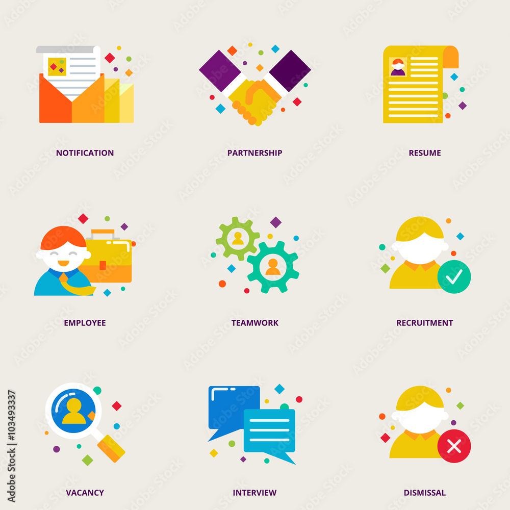 Human resources and partnership colorful vector icons set