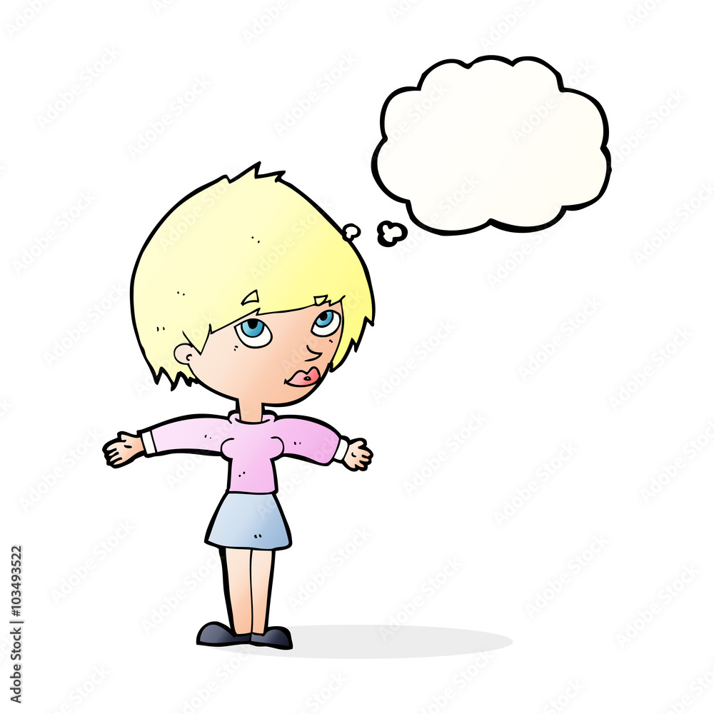cartoon woman with open arms with thought bubble cartoon woman with open arms with thought bubble