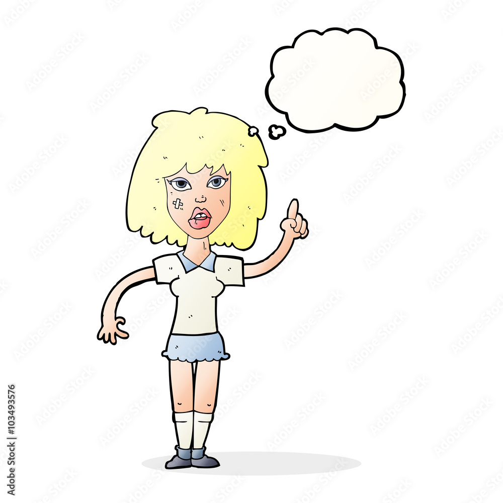 cartoon tough woman with idea with thought bubble cartoon tough woman with idea with thought bubble