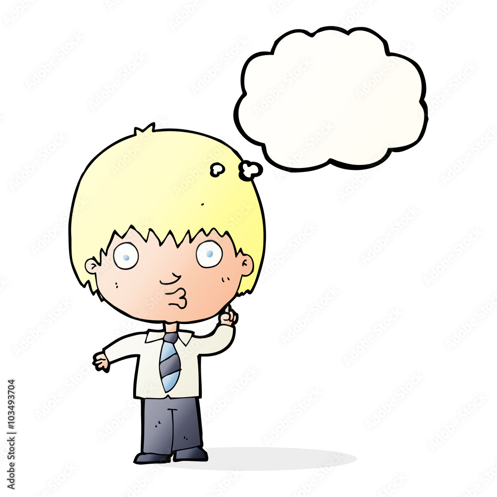 cartoon school boy answering question with thought bubble cartoon school boy answering question with thought bubble