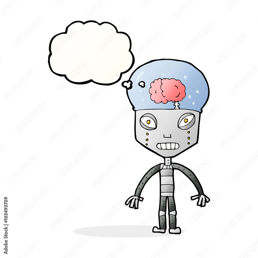 Fototapeta premium cartoonw weird robot with thought bubble