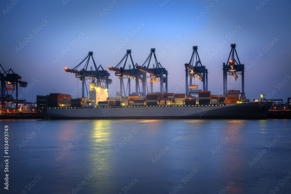 Photo of Container Ships in the harbor of Hamburg, Germany. HDR.