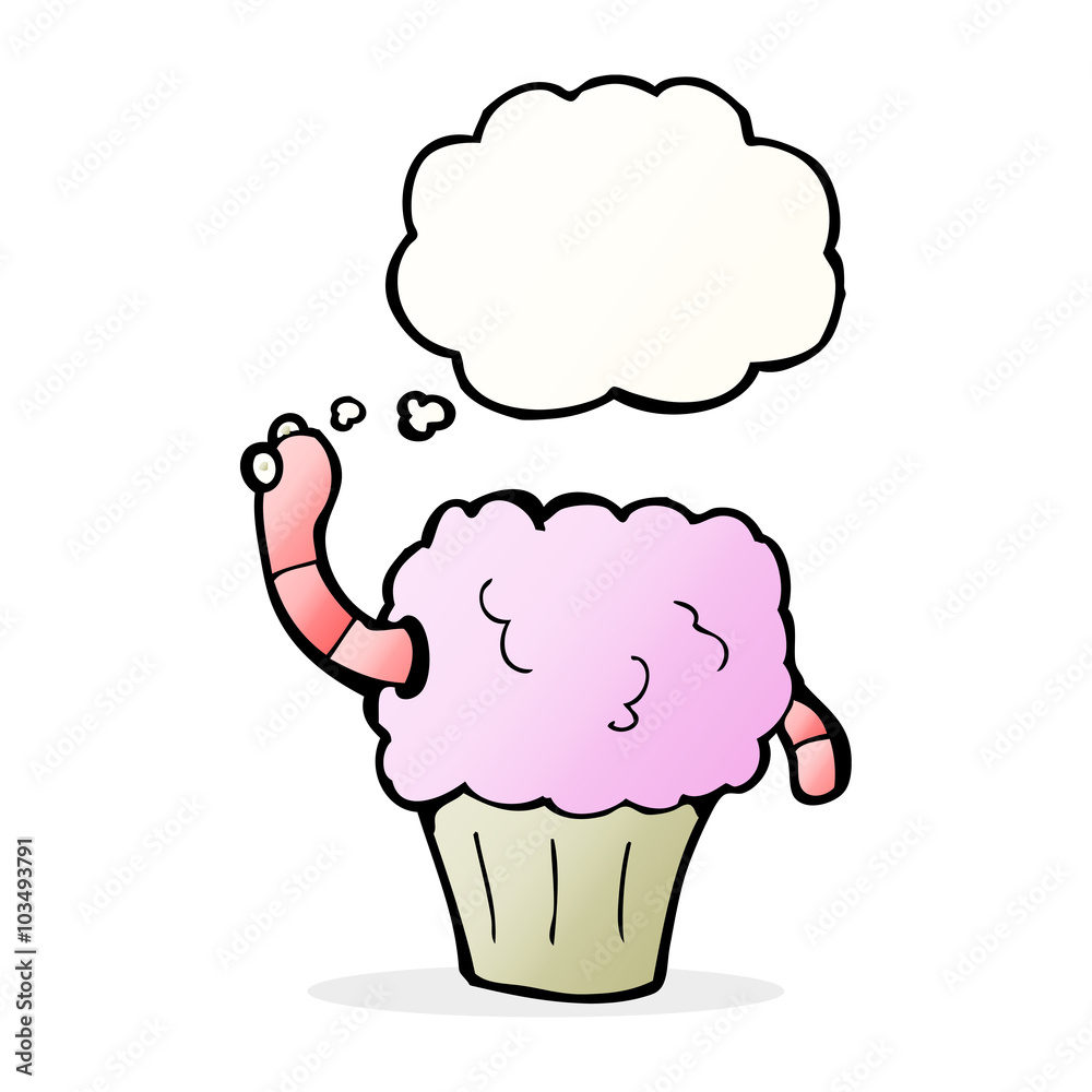 cartoon worm in cupcake with thought bubble cartoon worm in cupcake with thought bubble