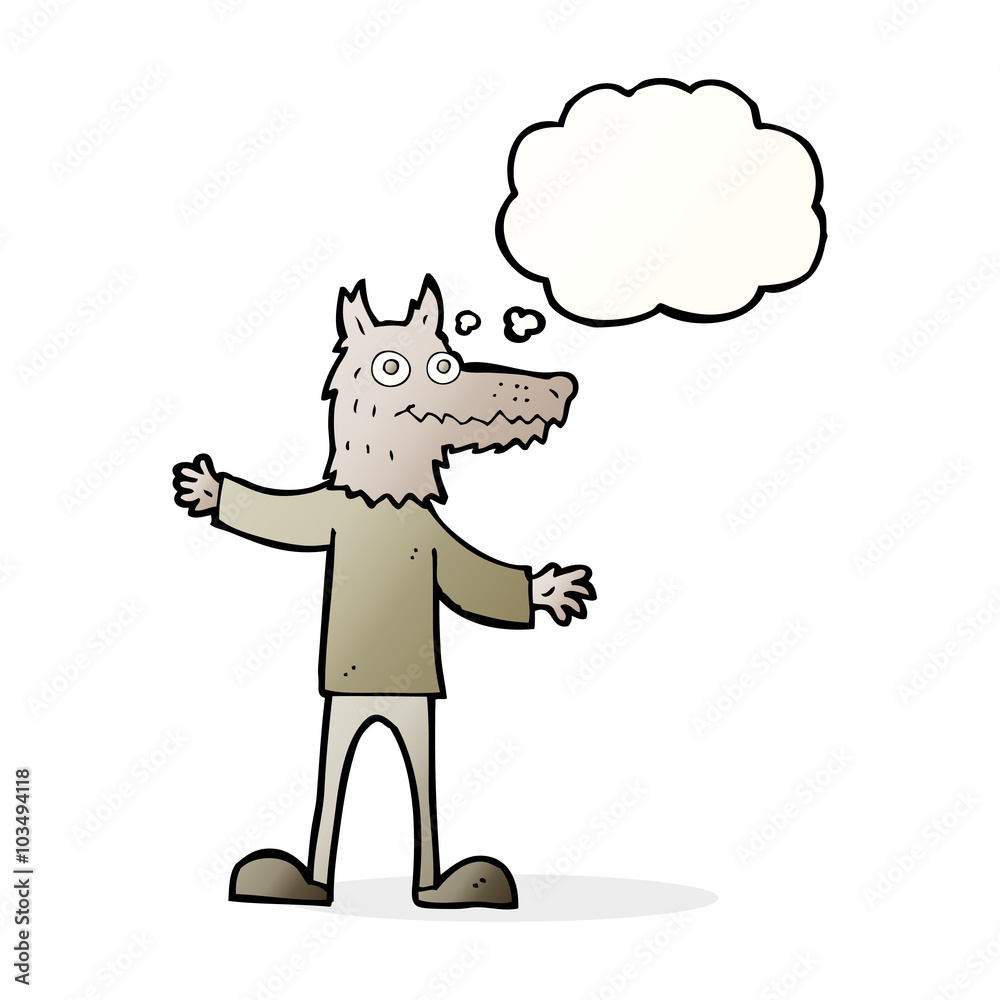cartoon wolf man with thought bubble cartoon wolf man with thought bubble