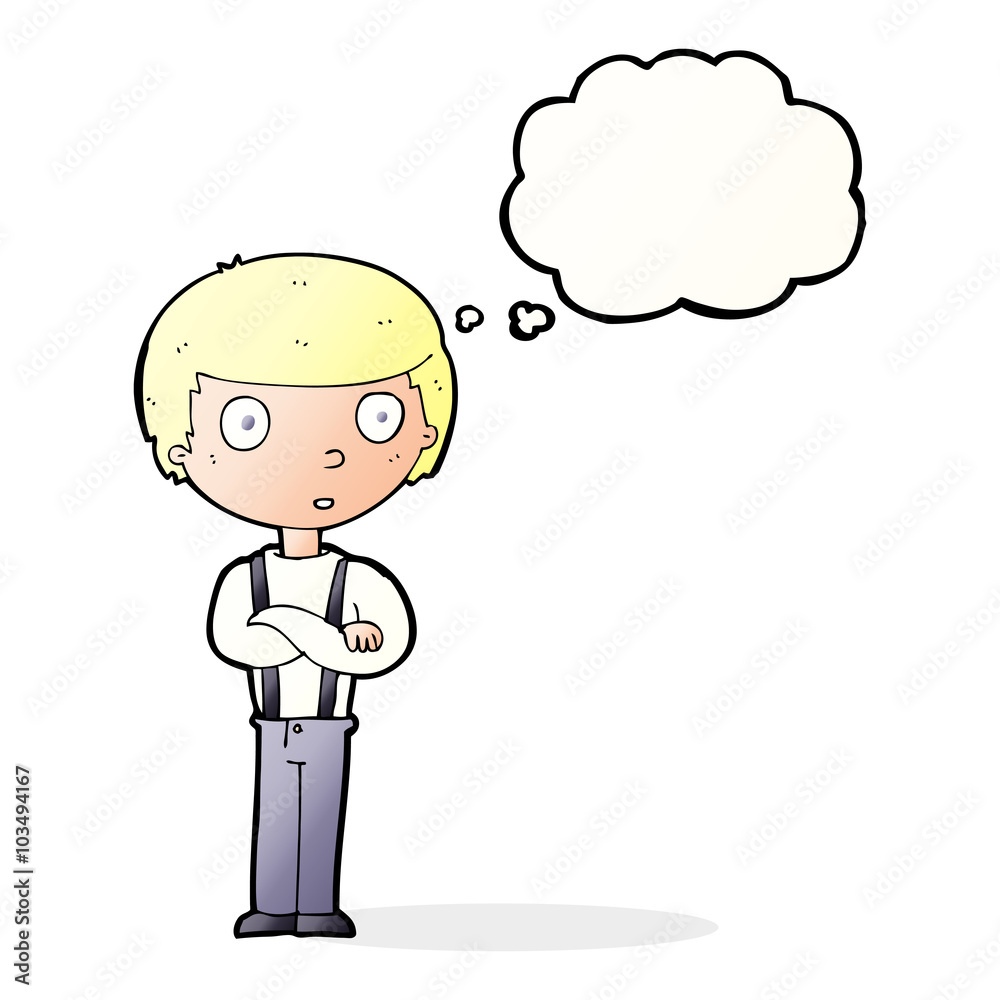 cartoon staring boy with folded arms with thought bubble cartoon staring boy with folded arms with thought bubble