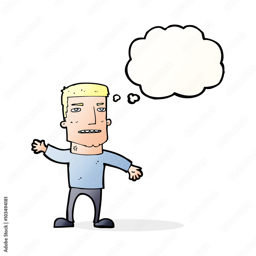 cartoon waving stressed man with thought bubble cartoon waving stressed man with thought bubble
