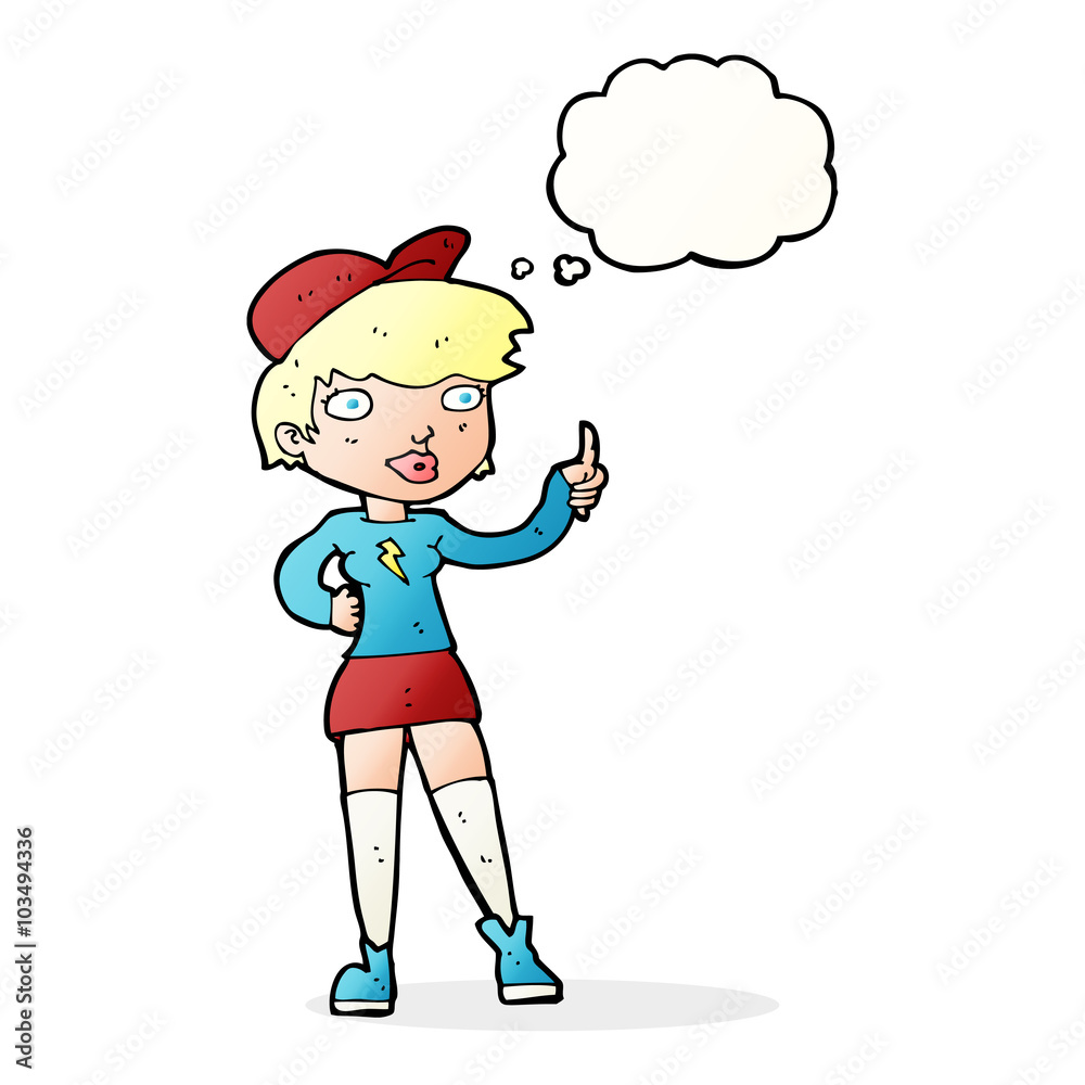 cartoon skater girl giving thumbs up symbol with thought bubble cartoon skater girl giving thumbs up symbol with thought bubble