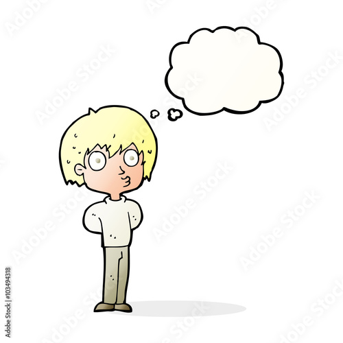 cartoon impressed boy with thought bubble