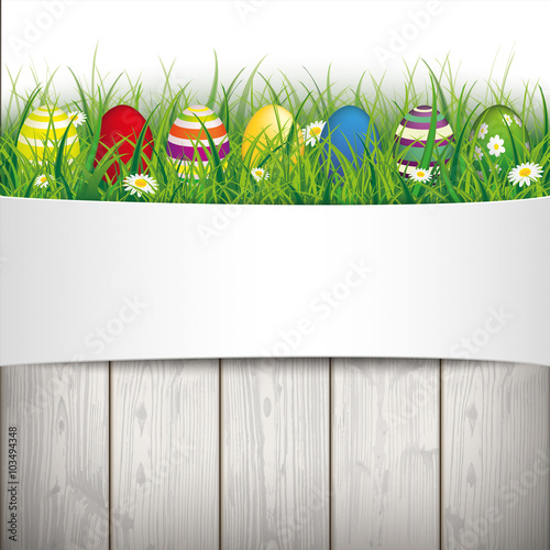 Colored Easter Eggs Grass Centre Banner