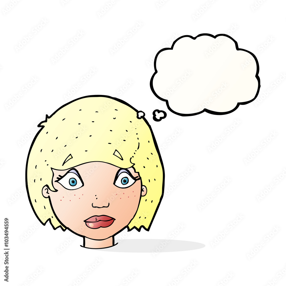cartoon worried female face with thought bubble cartoon worried female face with thought bubble